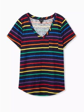TORRID size 0X 12 Large Pocket Heritage Slub V-Neck Tee rainbow tshirt NWT